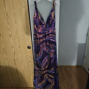 Elegant Purple and Orange Sequin Dress